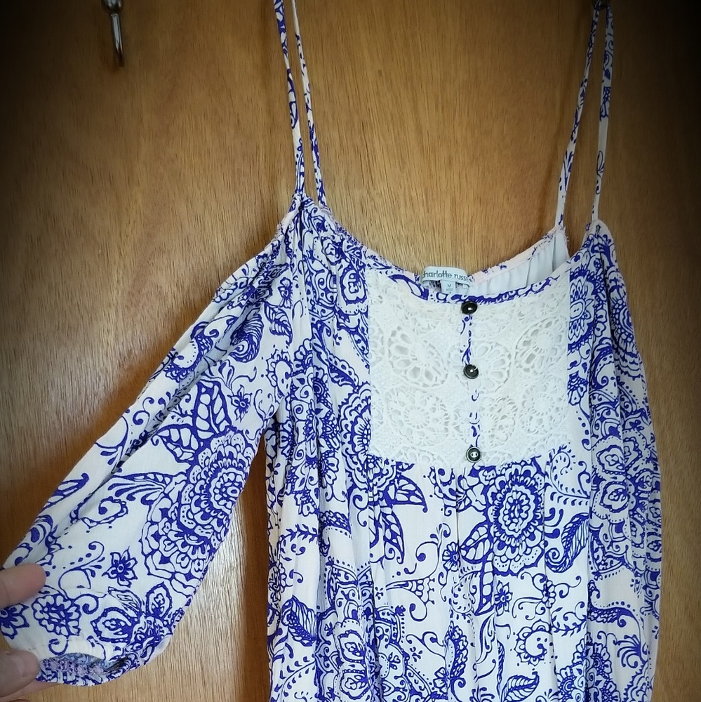 Blue and Pink off shoulder dress